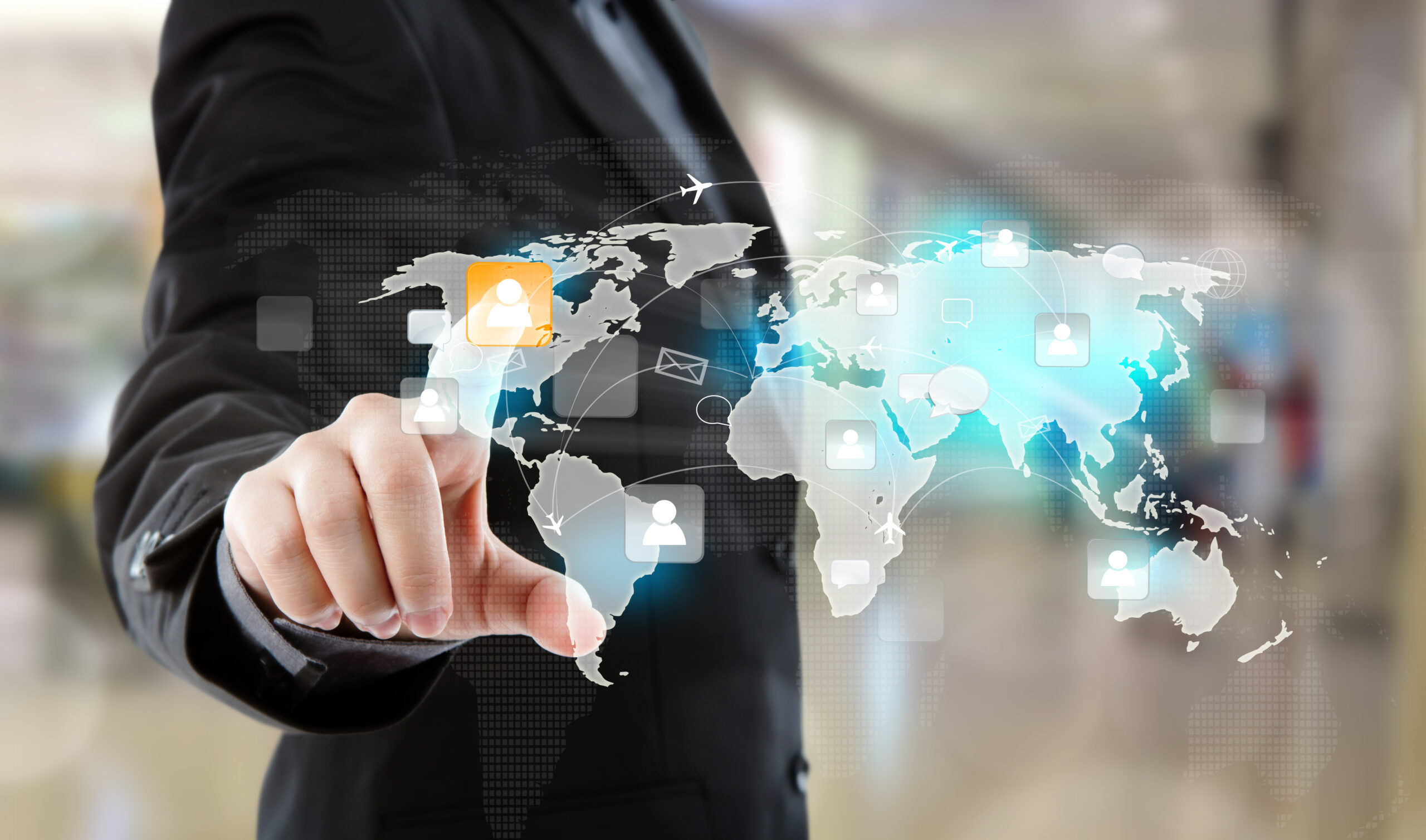 Social Network concept : Business man  point to social network a
